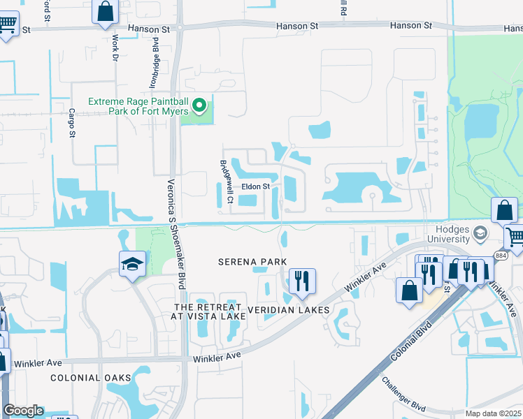 map of restaurants, bars, coffee shops, grocery stores, and more near 3885 Dunnster Court in Fort Myers