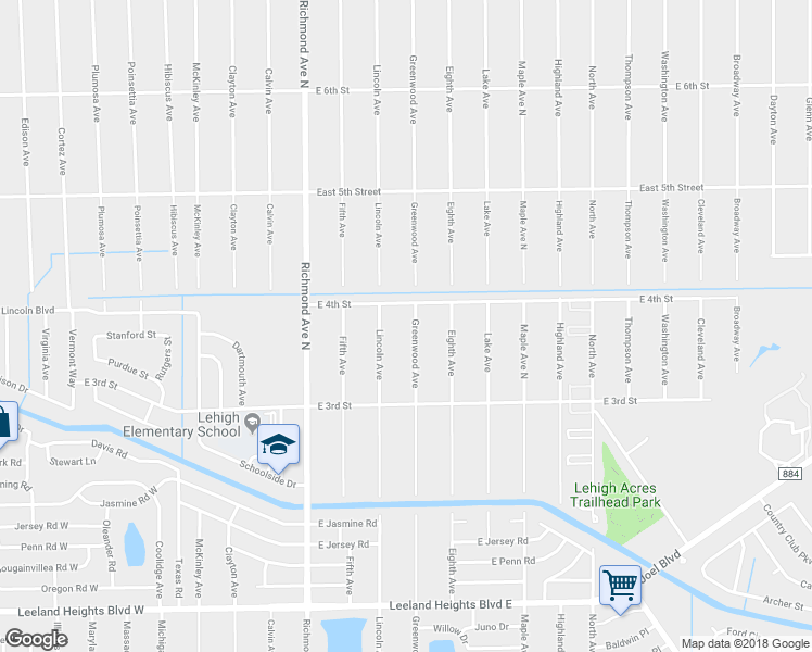 map of restaurants, bars, coffee shops, grocery stores, and more near 323 Greenwood Avenue in Lehigh Acres