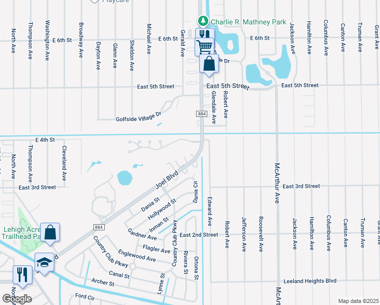 map of restaurants, bars, coffee shops, grocery stores, and more near C Gulf Lane in Lehigh Acres