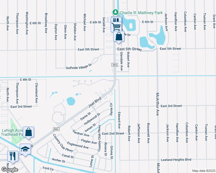 map of restaurants, bars, coffee shops, grocery stores, and more near 357 Joel Boulevard in Lehigh Acres