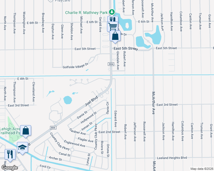 map of restaurants, bars, coffee shops, grocery stores, and more near 357 Joel Boulevard in Lehigh Acres