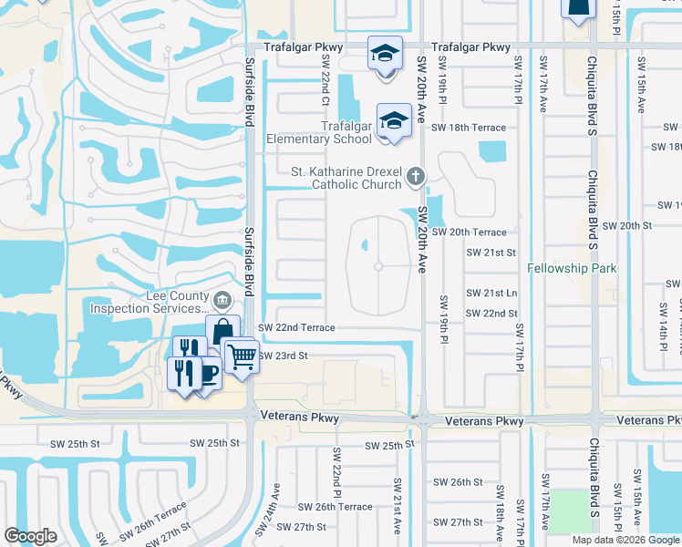 map of restaurants, bars, coffee shops, grocery stores, and more near 2161 Cape Heather Circle in Cape Coral