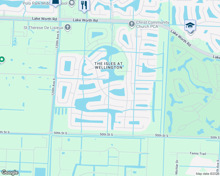 map of restaurants, bars, coffee shops, grocery stores, and more near 11520 Paradise Cove Lane in Wellington