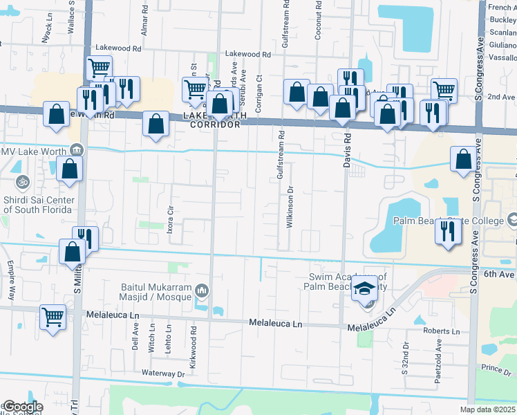 map of restaurants, bars, coffee shops, grocery stores, and more near 4322 Foss Road in Lake Worth