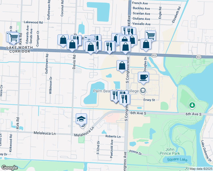map of restaurants, bars, coffee shops, grocery stores, and more near 4198 Emerald Vista in Lake Worth