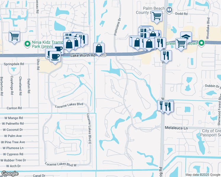 map of restaurants, bars, coffee shops, grocery stores, and more near 4349 Trevi Court in Lake Worth