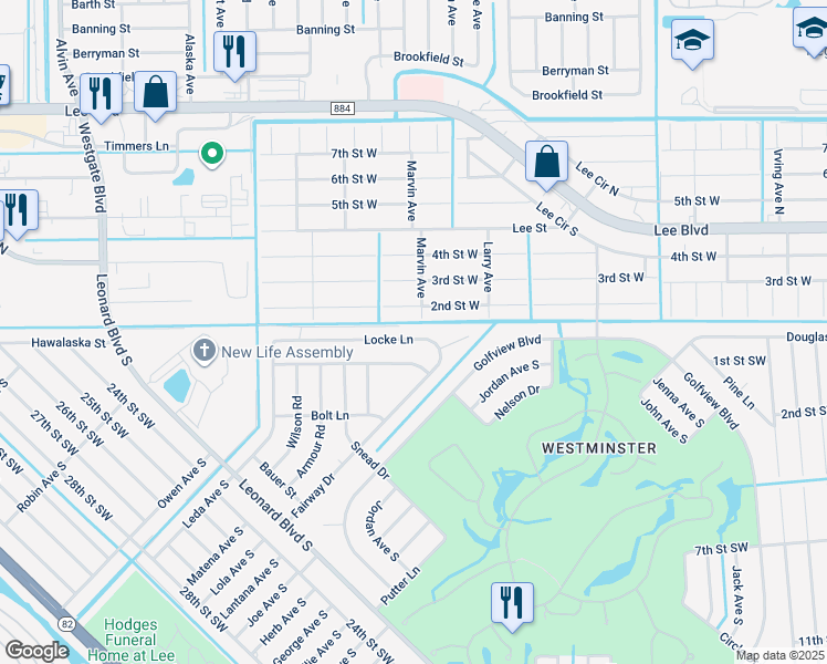 map of restaurants, bars, coffee shops, grocery stores, and more near 5012 Locke Lane in Lehigh Acres