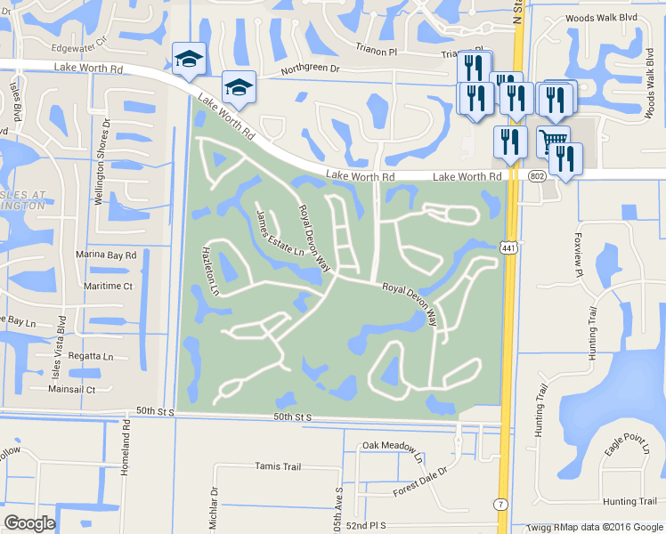 map of restaurants, bars, coffee shops, grocery stores, and more near 4325 Kensington Park Way in Lake Worth