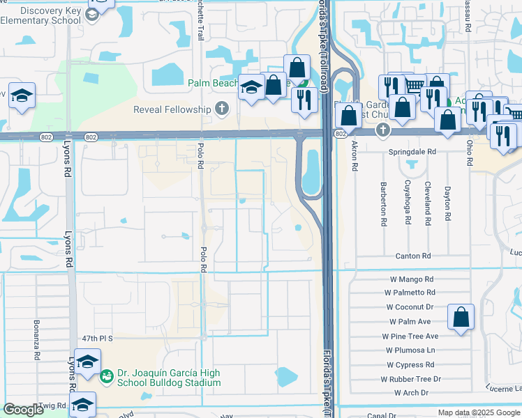 map of restaurants, bars, coffee shops, grocery stores, and more near 4580 San Fratello Circle in Lake Worth