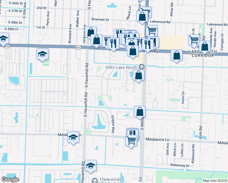 map of restaurants, bars, coffee shops, grocery stores, and more near 4759 Myrtle Drive in Lake Worth