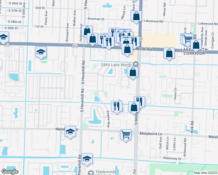 map of restaurants, bars, coffee shops, grocery stores, and more near 4400 Nicia Way in Greenacres