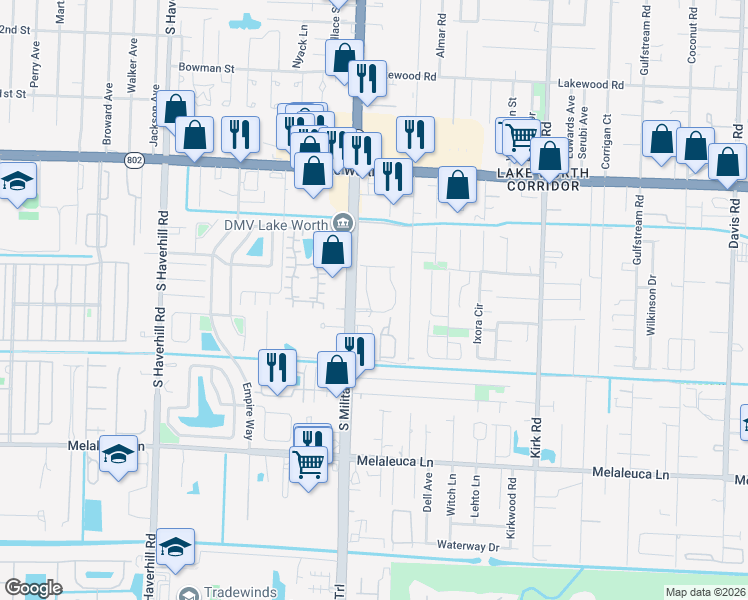 map of restaurants, bars, coffee shops, grocery stores, and more near 4395 Coventry Pointe Way in Lake Worth