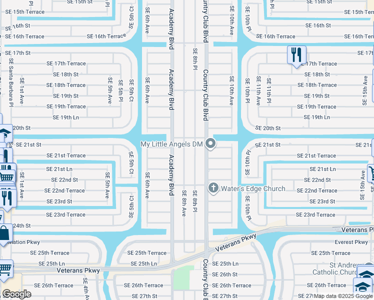 map of restaurants, bars, coffee shops, grocery stores, and more near 2112 Southeast 8th Avenue in Cape Coral