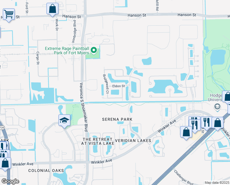 map of restaurants, bars, coffee shops, grocery stores, and more near 3885 Dunster Court in Fort Myers