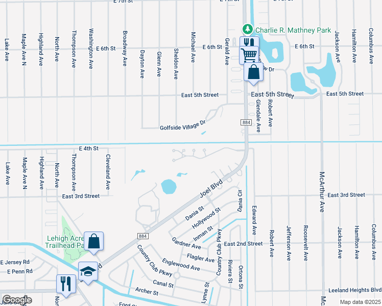 map of restaurants, bars, coffee shops, grocery stores, and more near 10 Regency Court in Lehigh Acres
