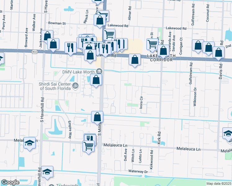 map of restaurants, bars, coffee shops, grocery stores, and more near 4395 Coventry Pointe Way in Lake Worth