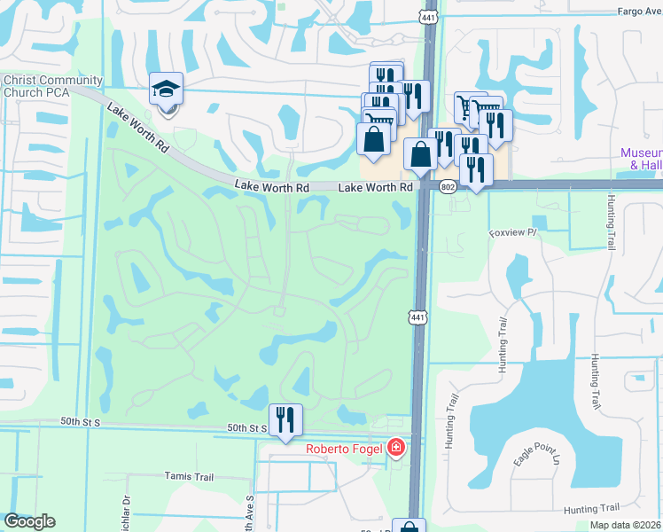 map of restaurants, bars, coffee shops, grocery stores, and more near 4548 Barclay Fair Way in Lake Worth