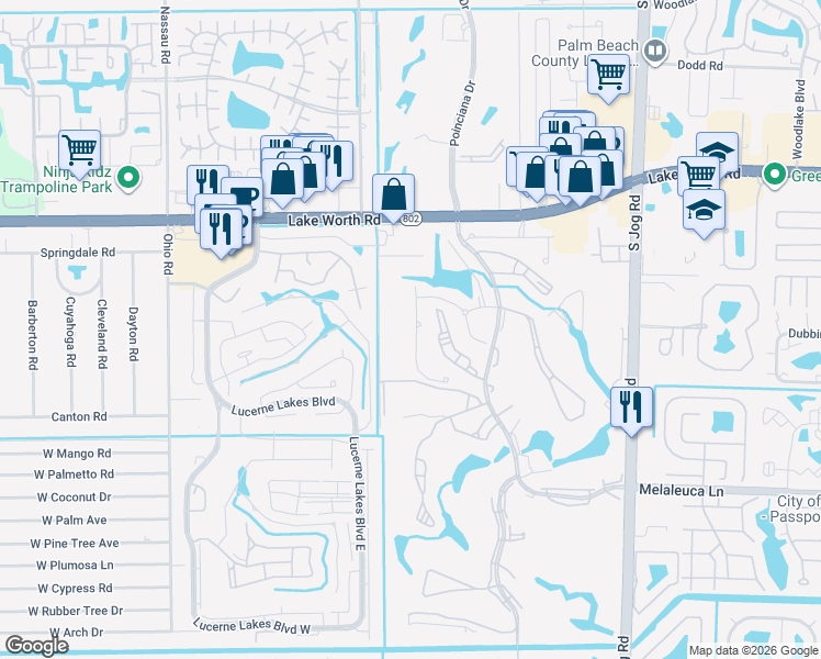map of restaurants, bars, coffee shops, grocery stores, and more near 4365 Trevi Ct in Lake Worth