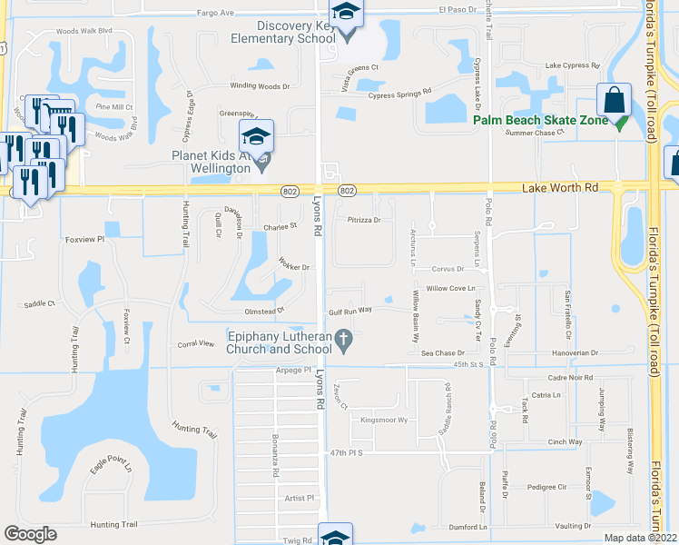 map of restaurants, bars, coffee shops, grocery stores, and more near 4162 Cedar Creek Ranch Circle in Lake Worth