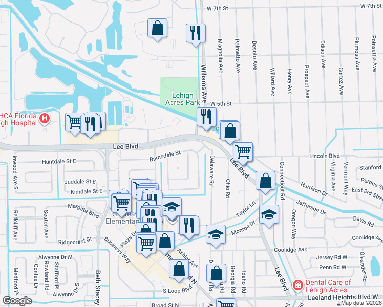 map of restaurants, bars, coffee shops, grocery stores, and more near in Lehigh Acres