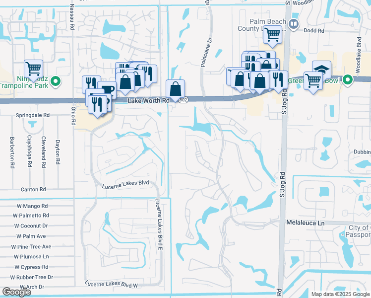 map of restaurants, bars, coffee shops, grocery stores, and more near 4365 Trevi Court in Lake Worth