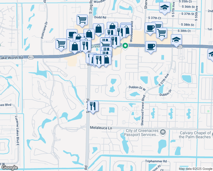 map of restaurants, bars, coffee shops, grocery stores, and more near 508 Pine Circle in Greenacres