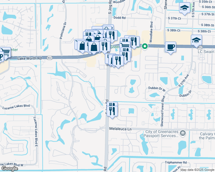 map of restaurants, bars, coffee shops, grocery stores, and more near 4391 Jog Road in Lake Worth