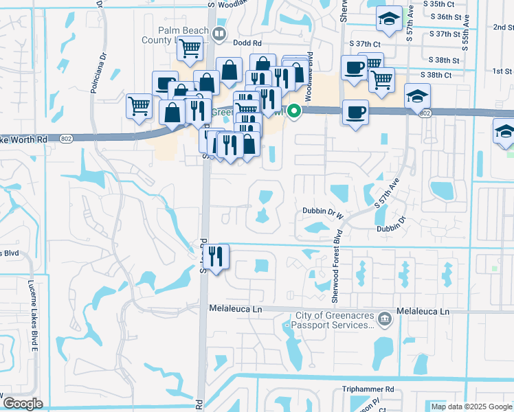 map of restaurants, bars, coffee shops, grocery stores, and more near 508 Pine Circle in Greenacres