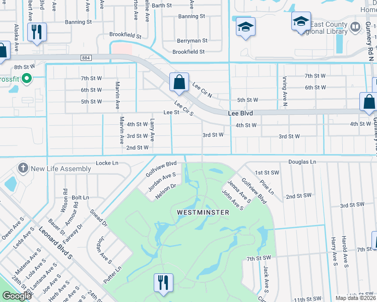 map of restaurants, bars, coffee shops, grocery stores, and more near 5009 2nd Street West in Lehigh Acres