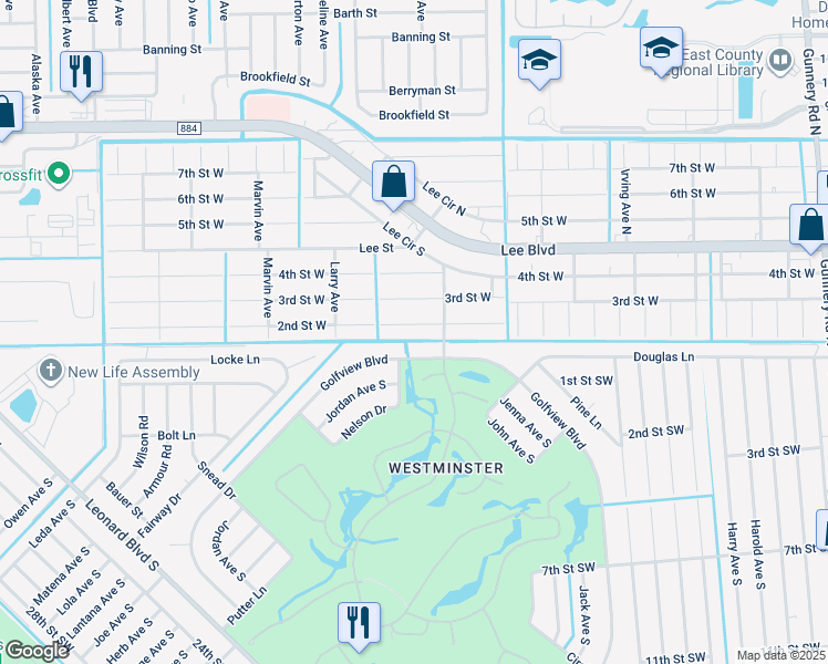 map of restaurants, bars, coffee shops, grocery stores, and more near 5006 2nd Street West in Lehigh Acres