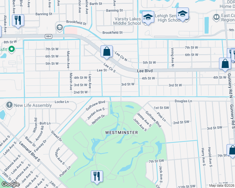 map of restaurants, bars, coffee shops, grocery stores, and more near 5006 2nd Street West in Lehigh Acres