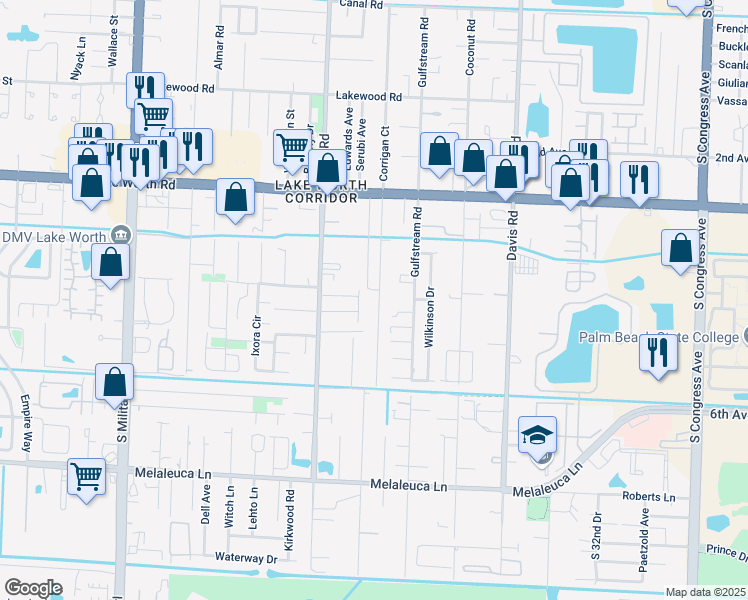 map of restaurants, bars, coffee shops, grocery stores, and more near 4245 Foss Road in Lake Worth