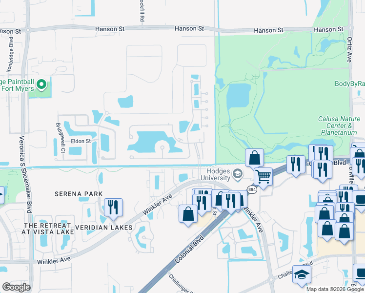 map of restaurants, bars, coffee shops, grocery stores, and more near 3538 Milan Drive in Fort Myers