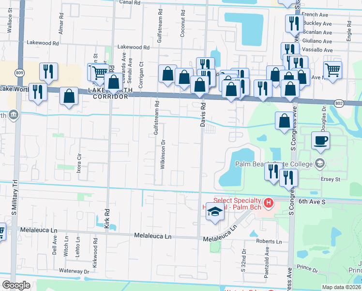 map of restaurants, bars, coffee shops, grocery stores, and more near 4213 Davis Road in Palm Springs