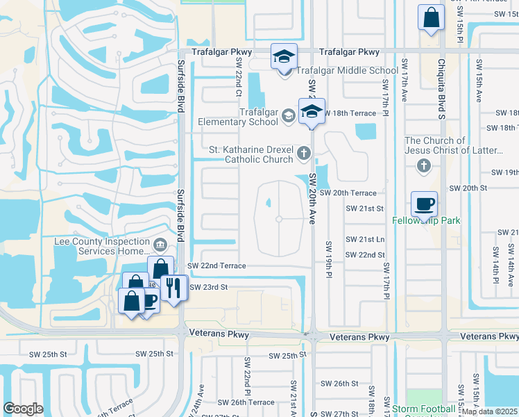 map of restaurants, bars, coffee shops, grocery stores, and more near 2136 Cape Heather Circle in Cape Coral