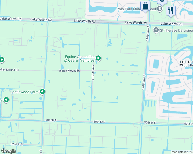 map of restaurants, bars, coffee shops, grocery stores, and more near 12466 Indian Mound Road in Wellington