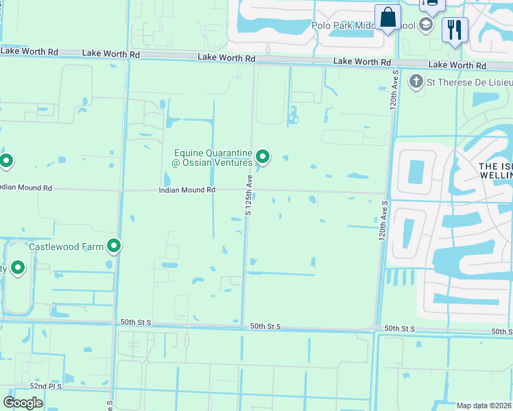 map of restaurants, bars, coffee shops, grocery stores, and more near 12466 Indian Mound Road in Wellington