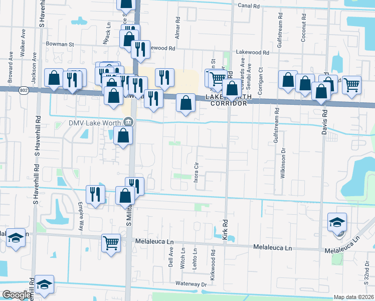 map of restaurants, bars, coffee shops, grocery stores, and more near 4259 Royal Banyan Way in Lake Worth Beach