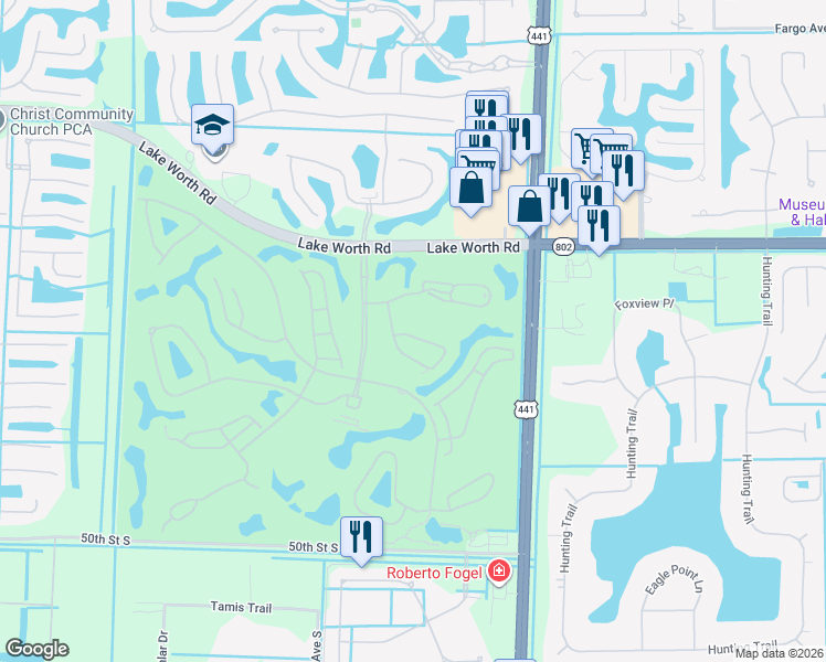 map of restaurants, bars, coffee shops, grocery stores, and more near 4557 Barclay Fair Way in Lake Worth