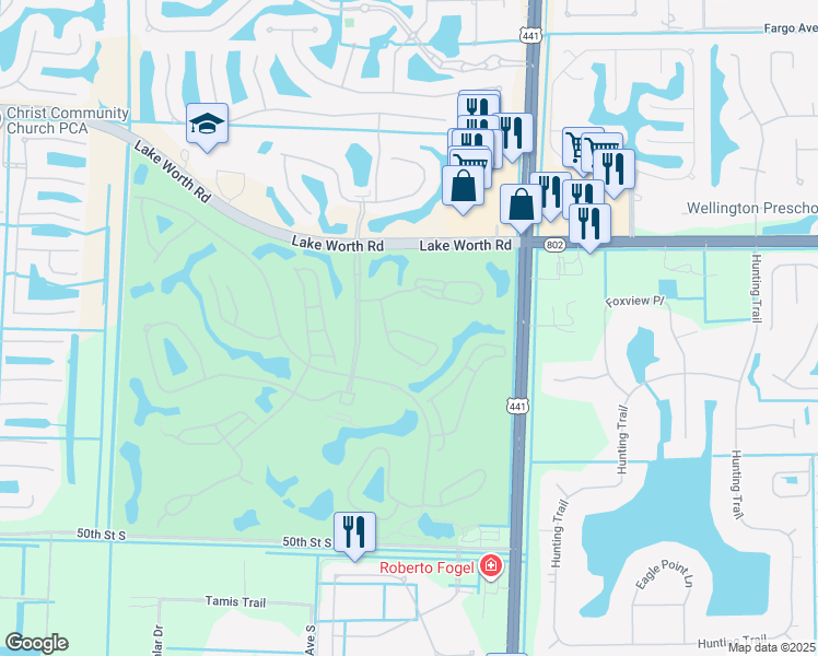 map of restaurants, bars, coffee shops, grocery stores, and more near 4553 Barclay Fair Way in Lake Worth