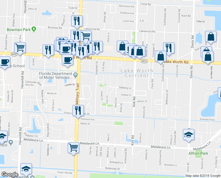 map of restaurants, bars, coffee shops, grocery stores, and more near 4259 Royal Banyan Way in Lake Worth Beach