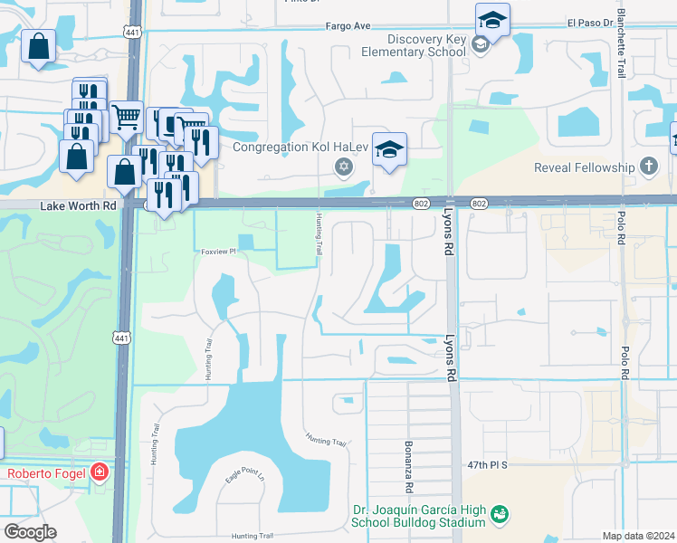 map of restaurants, bars, coffee shops, grocery stores, and more near 4267 Danielson Drive in Lake Worth