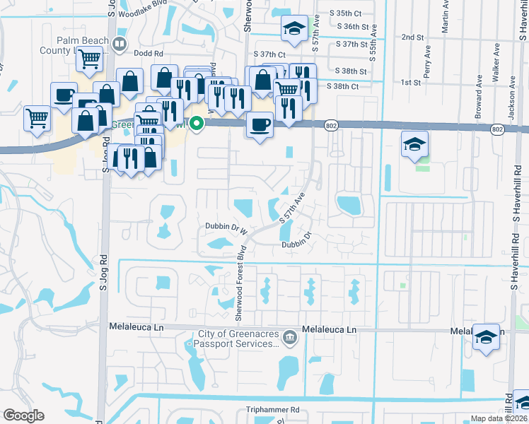 map of restaurants, bars, coffee shops, grocery stores, and more near 3026 30th Lane in Greenacres