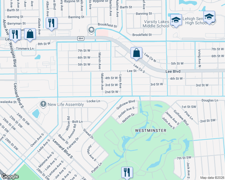 map of restaurants, bars, coffee shops, grocery stores, and more near 5208 2nd Street West in Lehigh Acres