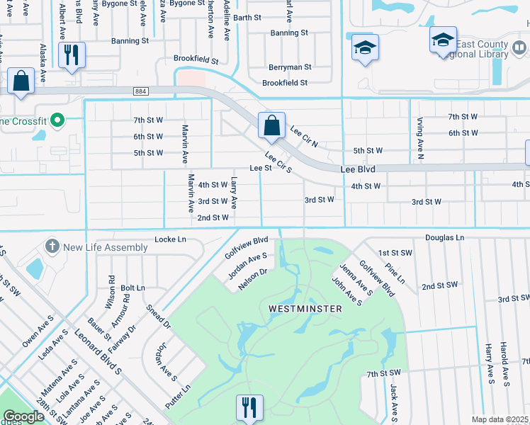 map of restaurants, bars, coffee shops, grocery stores, and more near 5018 2nd Street West in Lehigh Acres