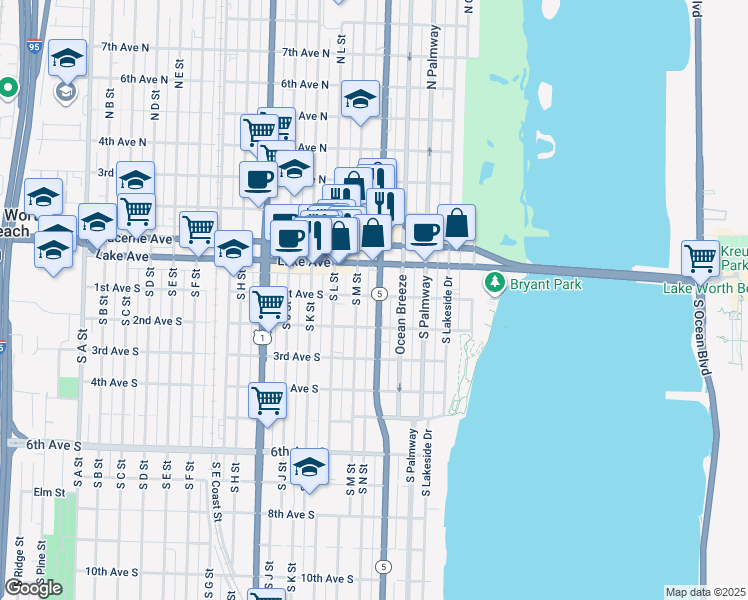 map of restaurants, bars, coffee shops, grocery stores, and more near 31 Ocean Breeze in Lake Worth