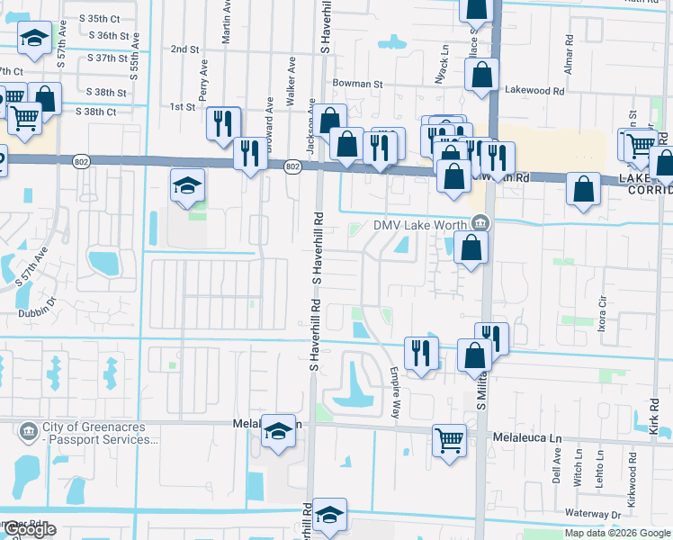 map of restaurants, bars, coffee shops, grocery stores, and more near 4944 Ohio Road in Lake Worth