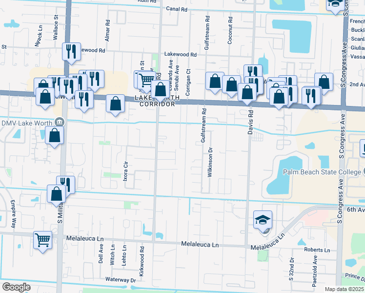 map of restaurants, bars, coffee shops, grocery stores, and more near 4245 Foss Road in Lake Worth