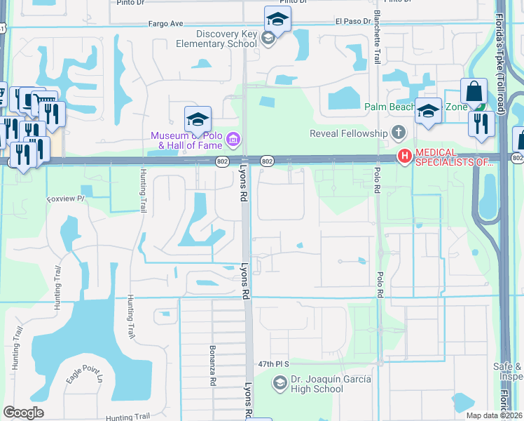map of restaurants, bars, coffee shops, grocery stores, and more near 4187 Cedar Creek Ranch Circle in Lake Worth