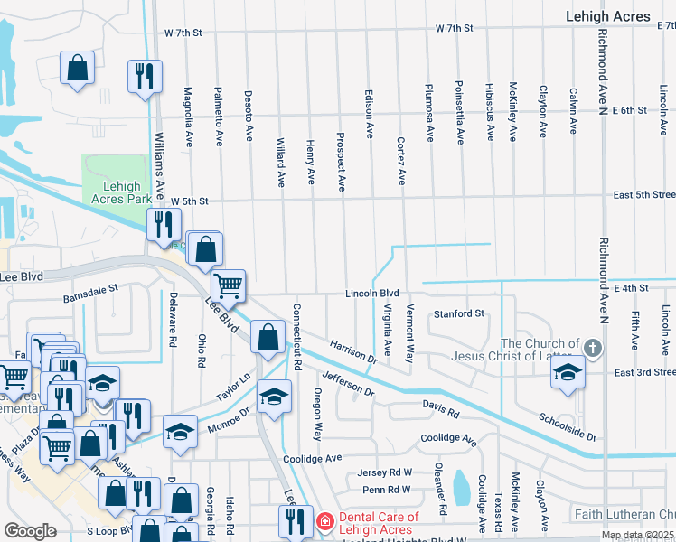 map of restaurants, bars, coffee shops, grocery stores, and more near 403 Prospect Avenue in Lehigh Acres